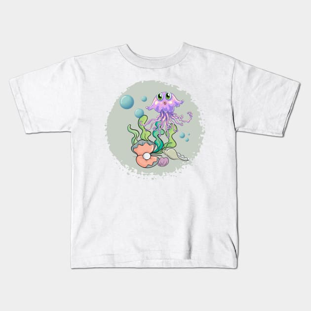 Squid in a Sea Kids T-Shirt by Pearsville